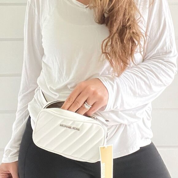 MK Rose Optic White Convertible Quilted Belt Bag - Picture 13 of 13